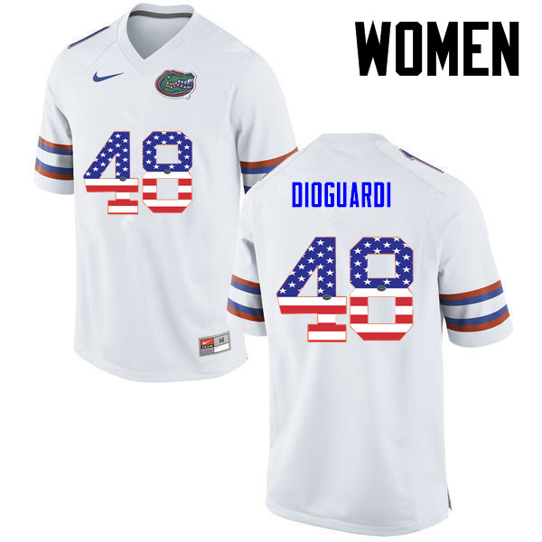 Women Florida Gators #48 Brett DioGuardi College Football USA Flag Fashion Jerseys-White - Click Image to Close